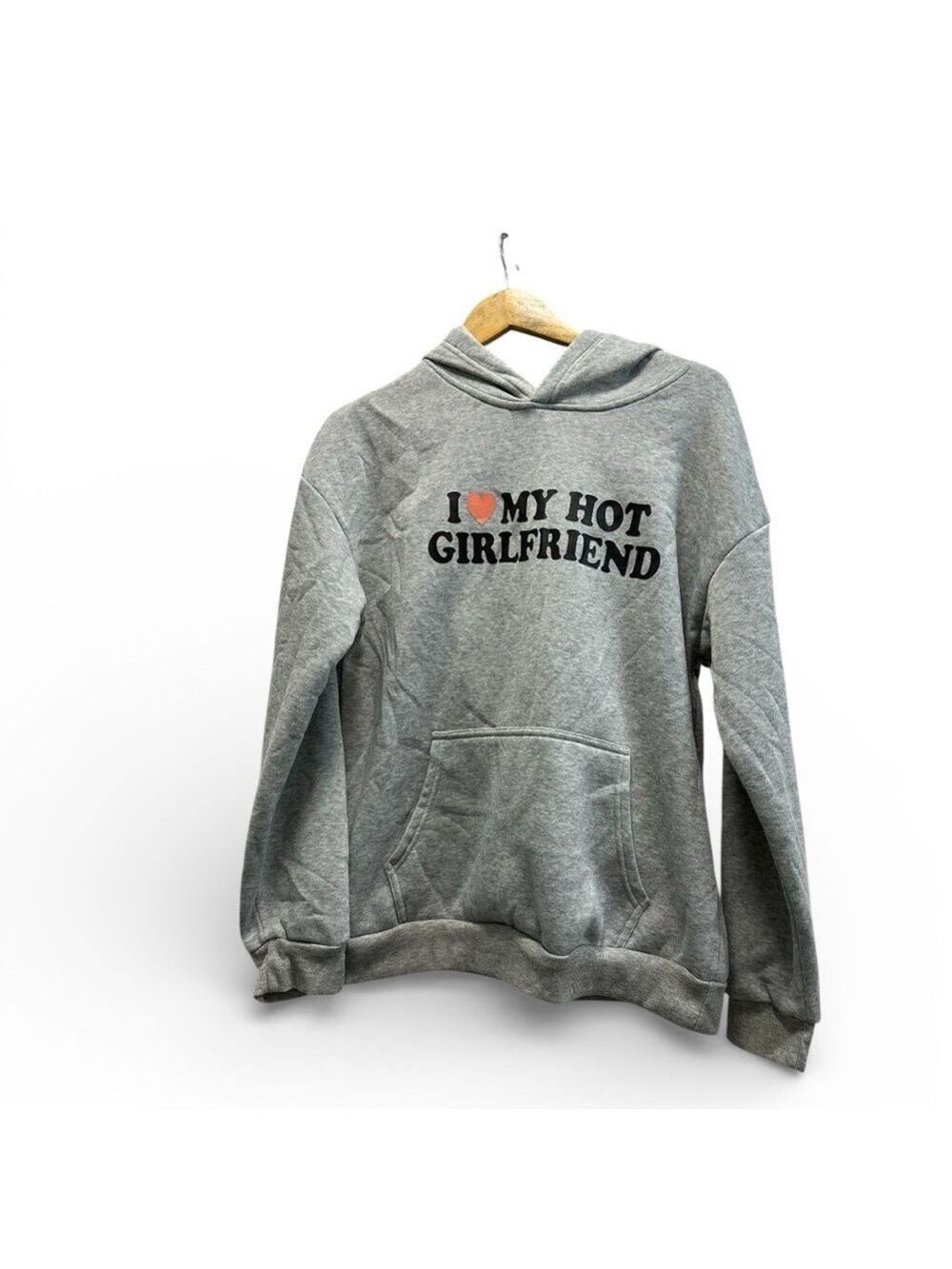 I ❤️ MY HOT GIRLFRIEND Grey Long Sleeve Hoodie with Kangaroo Pocket - Picture 5 of 8